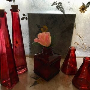 Ruby Red Glass Vase Accents Set
